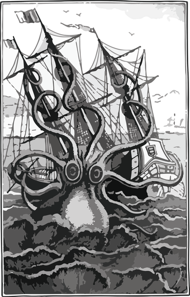 Giant Octopus Pirate Ship Vintage Kraken Sailing Squid Coaster