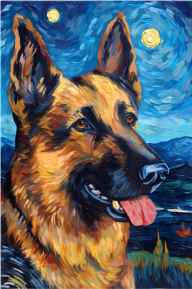 German Shepherd Painting Art Starry Night Sky Dog Van Gogh Women's Tank Top