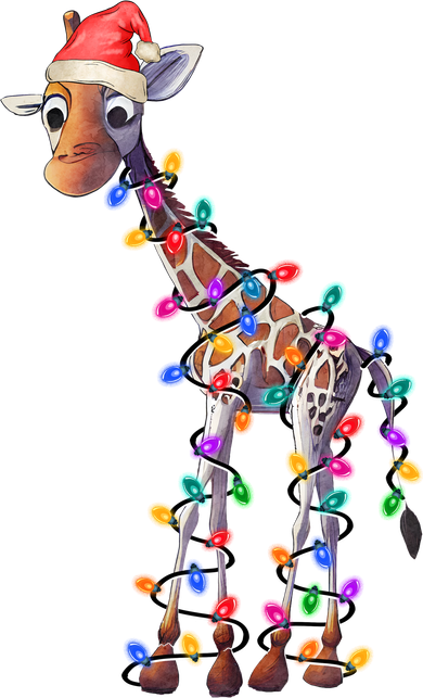 Giraffe Wearing Santa Hat Christmas Lights Graphic Animal Lover Toddler T-Shirt