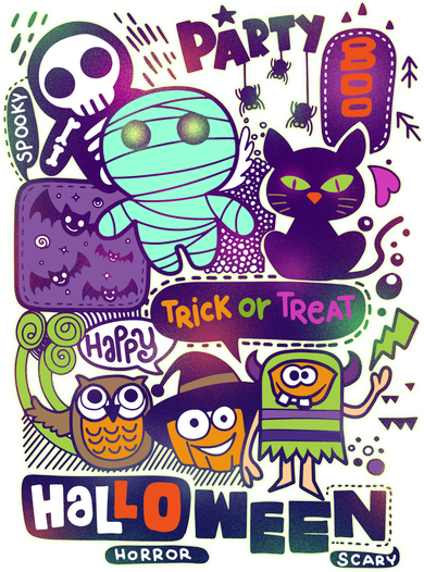 Halloween Party Doodles Kids Long Sleeve Shirt