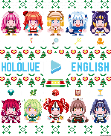 Hololive English Ugly Christmas Sweater (Gray) Coaster