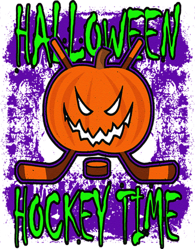Halloween Hockey Time With Spooky Pumpkin And Hockey Sticks Hat