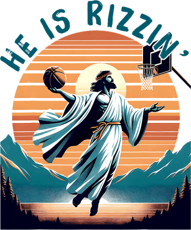 He Is Rizzin Basketball Jesus Retro Easter Christian Polo