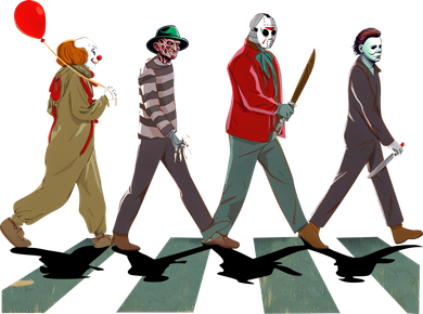 Horror Movie Characters Walking Road Friends Halloween Pennywise Santa Hat