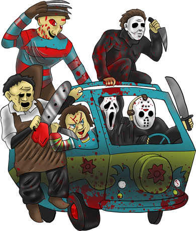 Scary Holocaust Machine Van Movie Characters Bucket Hat