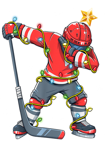 Hockey Player Santa Hat Christmas Lights Funny Xmas Cute Gift Women's V-Neck T-Shirt