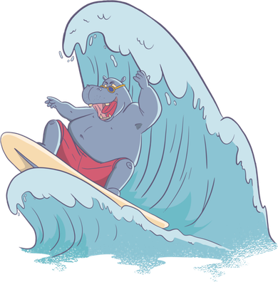 Hippo Surfing Surf Hippopotamus Wave Ocean Beach Gift Women's Hoodie