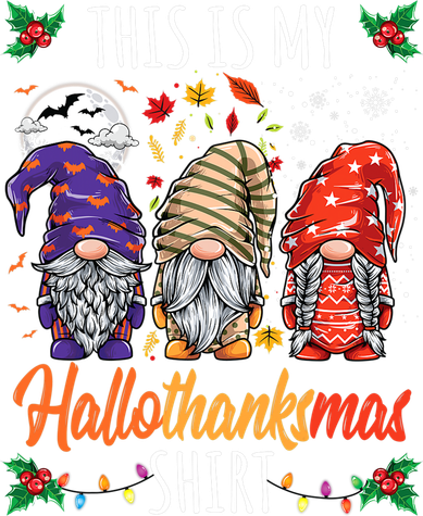 Halloween Thanksgiving Christmas Funny Hallothanksmas Gnomes Women's T-Shirt