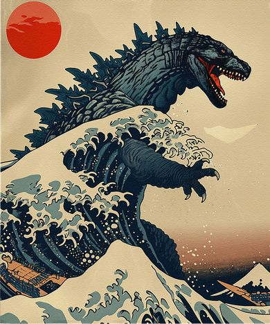 Hokusai The Great Kaiju Off Kanagawa Vintage Japanese Art Kids T-Shirt