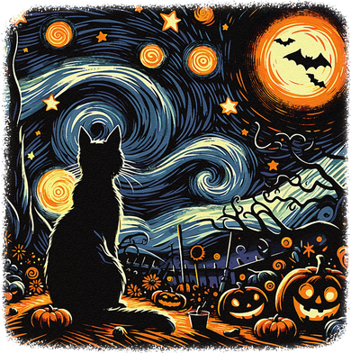Halloween Van Gogh Starry Night Black Cat Pumpkins Bats Toddler Hoodie