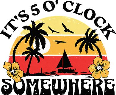 Its 5 O’clock Somewhere Summer Retro Sunset Drinking Polo