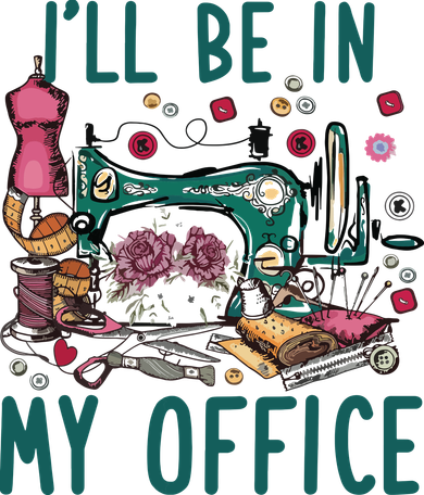 Ill Be In My Office Flowery Sewing Machine Kids Long Sleeve Shirt