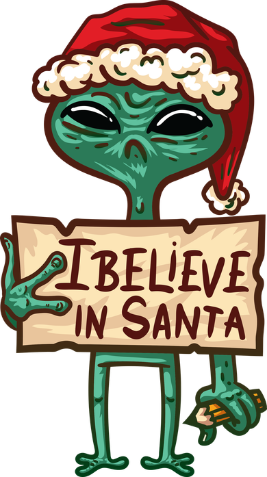 I Believe In Santa Funny Alien Christmas Button
