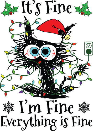 Its Fine Im Fine Everything Is Fine Cat Christmas Lights Kids Sweatshirt
