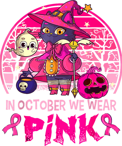 In October We Wear Pink Witch Cat Breast Cancer Awareness Women's Tank Top