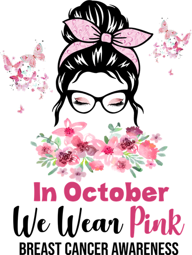 In October We Wear Pink Breast Cancer Messy Bun Floral Tumbler
