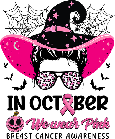 In October Wear Pink Breast Cancer Awareness Witch Halloween Costume Polo