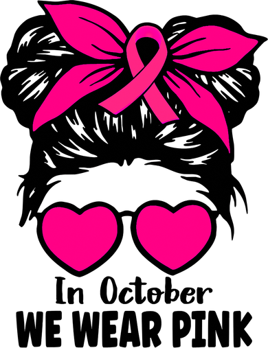In October We Wear Pink Messy Bun Girls Breast Cancer Backpack