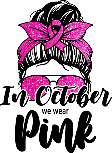 In October We Wear Pink Messy Bun Breast Cancer Long Sleeve Shirt