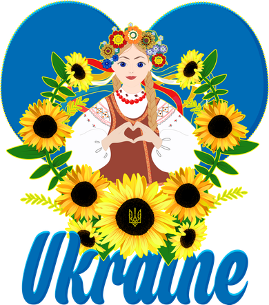 I Stand With Ukraine Traditional Ukrainian Sunflower Girl Button