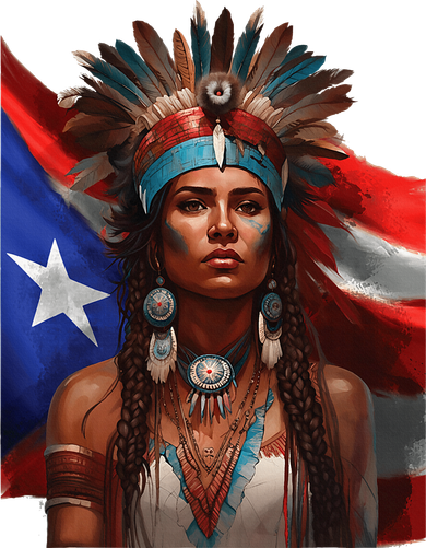 Indigenous Taino Woman Puerto Rican Flag Caribbean Long Sleeve Shirt