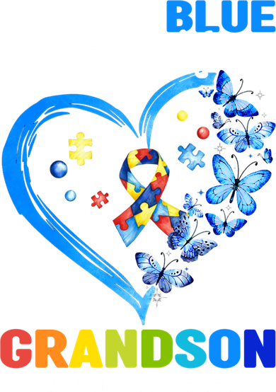 I Wear Blue For My Grandson Autism Awareness Heart Ribbon Gift Toddler Hoodie