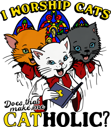 I Worship Cats Does That Make Me Catholic Funny Cat Lovers Kids Long Sleeve Shirt