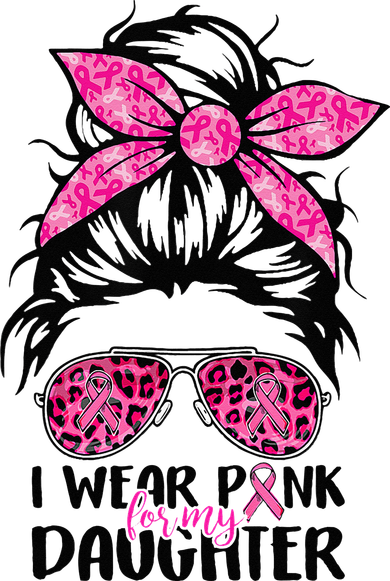 I Wear Pink For My Daughter Messy Bun Breast Cancer Support Golf Towel