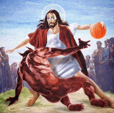 Jesus Crossing Up Satan Basketball Women's T-Shirt