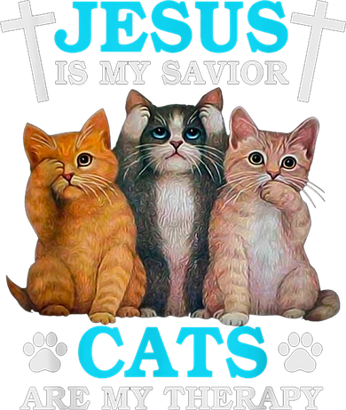 Jesus Is My Savior Cats Are My Therapy Christian Funny Cat Doggie Tank