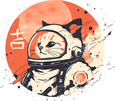Japanese Minimalist 1950s Retro Space Cat Good Luck Kanji Backpack
