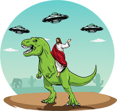 Jesus Riding A Dinosaur Funny Bigfoot UFO Alien Abduction Hoodie
