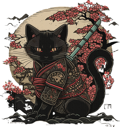 Japanese Samurai Cat Tattoo Vintage Kawaii Ninja Bucket Hat