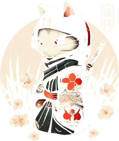 Japanese Samurai Cat Tattoo Kawaii Ninja Cat Bucket Hat