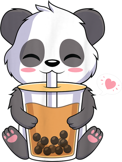 Kawaii Anime Panda Drinking Boba Bubble Tea Pajama Set