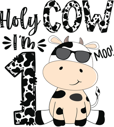 Kids Holy Cow Im 1 Birthday Boy 1st Cow Farm Animals Bday Kids T-Shirt
