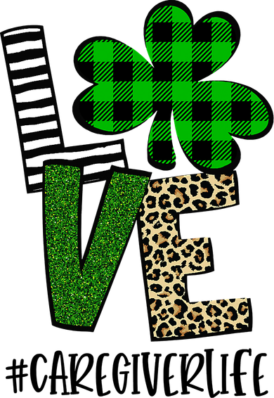 LOVE Caregiver Life St Patrick's Day Buffalo Plaid Shamrock Beanie
