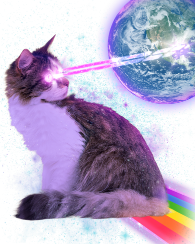 Space Cat Shooting Lazer Into Moon Kids T-Shirt