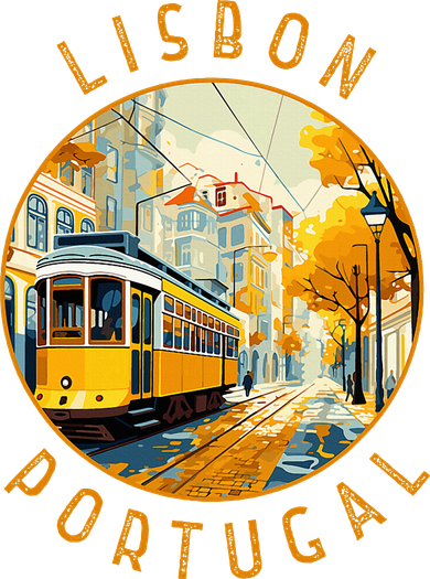 Lisbon Portugal Yellow Tram Retro Distressed Circle Women's T-Shirt