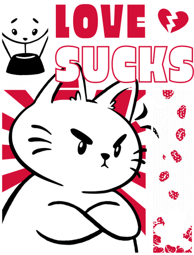 Love Sucks Funny Valentine's Day Angry Cat Meow Kids T-Shirt