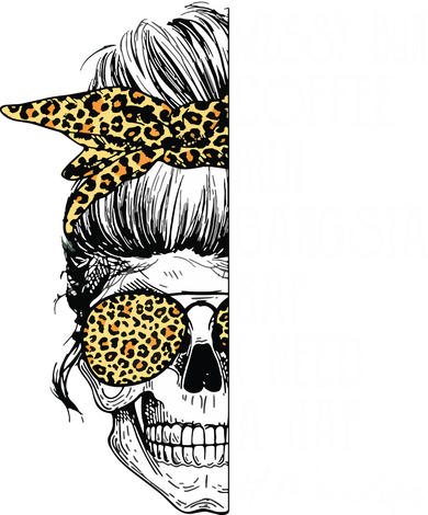 Leopard Skull Lady Mom Life Messy Bun Coffee Run Gangsta Rap Doddie Hoodie