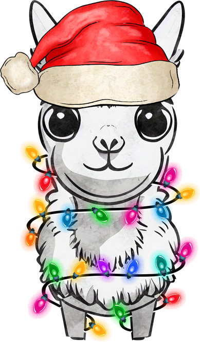 Llama Wearing Santa Hat Christmas Lights Graphic Animal Lover Kids T-Shirt