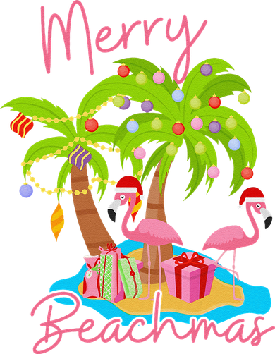 Merry Beachmas Christmas Palm Trees Xmas Lights Flamingos Women's Hoodie