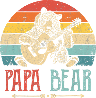 Mens Cute Papa Bear Vintage Father's Day Retro Dad Guitar Kids T-Shirt