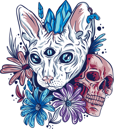 Mystic Cat Skull Floral Kids Sweatshirt