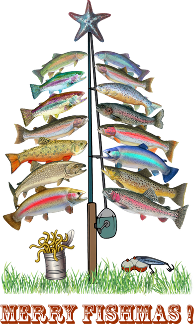 Merry Fishmas Christmas Fish Tree Xmas Lights Fishing Rod Beanie
