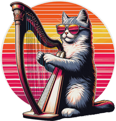 Musician Harpist Cat Wearing Sunglasses Cat Playing Harp Button