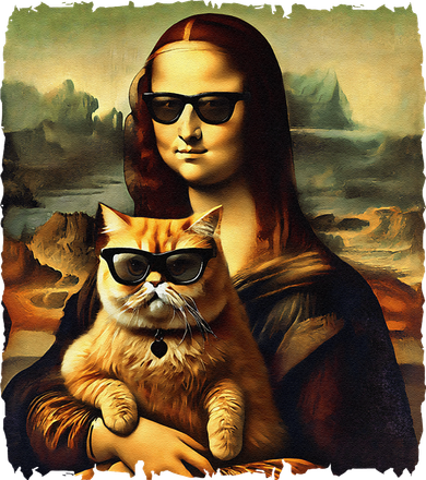 Mona Lisa Holding Cat Wearing Sunglass Kitty For Cats Lover Women's Long Sleeve Shirt