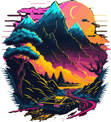 Mountain Life Neon Car Road Scene Doggie Tank