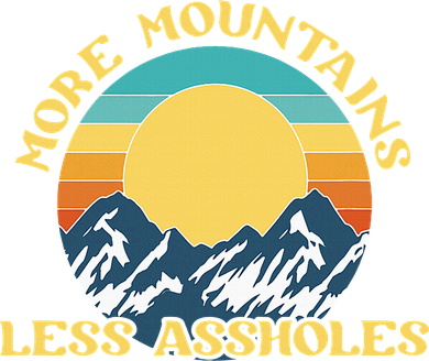 More Mountains Less Assholes Vintage Sunset Hiking Camping Polo